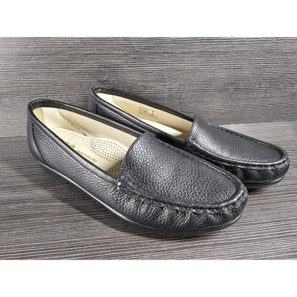 SAS Womens Simplify Loafers 8 N Black Leather Slip On Shoes Tripad Comfort